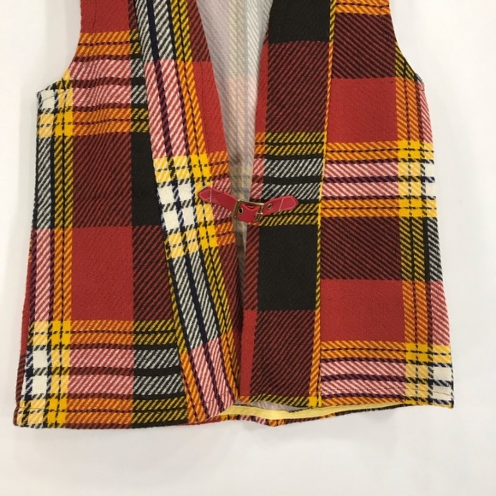 Vintage 70s Retro Plaid Buckle Front Woven Vest - Picture 6 of 12